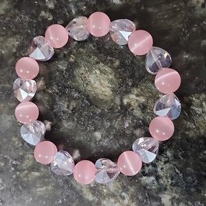 Handmade Pink and Light Purple Hearts Beaded Bracelet